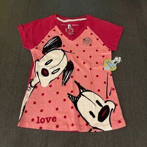 Mutts Organic Women's Earth Friendly V-Neck T-Shirt Cat & Dog Red, Size S NWT